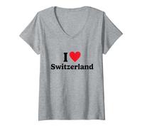 Donna I Love Switzerland Maglietta con Collo a V