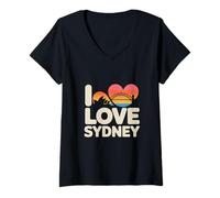 Donna I Love Sydney Tramonto Silhouette Maglietta con Collo a V