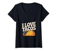 Donna I Love Tacos Umorismo Cibo Messicano Divertente Maglietta con Collo a V