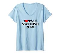 Donna I Love Tall Swedish Men Maglietta con Collo a V