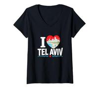 Donna I Love TEL Aviv Israele Spiaggia Mediterranea Città Arte Maglietta con Collo a V