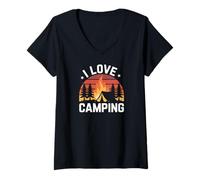 Donna I Love - Tenda da Campeggio, Motivo: Foresta del Fuoco Maglietta con Collo a V