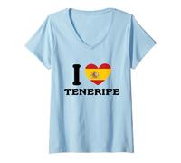 Donna I Love Tenerife Spagna Cuore Bandiera Spagna Maglietta con Collo a V