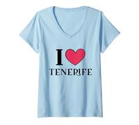 Donna I Love Tenerife Spagna Maglietta con Collo a V