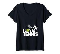 Donna I Love Tennis Sport Passione Espressione Maglietta con Collo a V