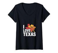 Donna I Love Texas Cappello da Cowboy Forks Graphic Maglietta con Collo a V