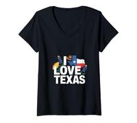 Donna I Love Texas Map Cappello da Cowboy Fiori Maglietta con Collo a V