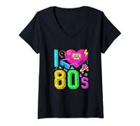 Donna I Love The 80s Abbigliamento per Donne e Uomini Festa Divertente Anni ottanta Maglietta con Collo a V