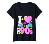 Donna I Love The 90s Cool Retro 90s Party Disco Maglietta con Collo a V