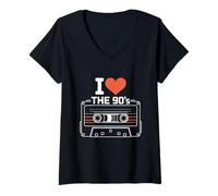 Donna I Love the 90s - Nastro adesivo vintage a forma di cuore Maglietta con Collo a V