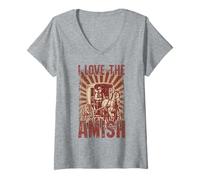 Donna I Love The Amish Horse Buggy Driver Stile Vintage Maglietta con Collo a V
