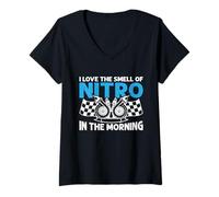 Donna I Love The Smell of Nitro in The Morning Drag Racing Maglietta con Collo a V