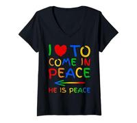 Donna I Love To Come In Peace He Is Peace Funny Matching Couple Maglietta con Collo a V