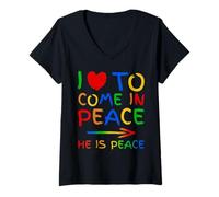 Donna I Love To Come In Peace He Is Peace Funny Matching Couple Maglietta con Collo a V