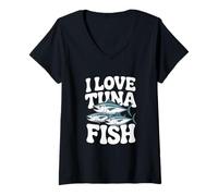 Donna I Love Tonno Fish Graphic Art Maglietta con Collo a V