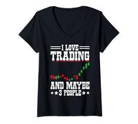 Donna I Love Trading - Divertente Stock Trading Money Investor Maglietta con Collo a V