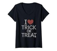 Donna I Love Trick or Treat Halloween Holiday Carino Maglietta con Collo a V