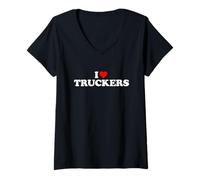 Donna I Love Truckers Maglietta con Collo a V