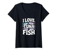 Donna I love Tuna Fish Entusiast Design Maglietta con Collo a V
