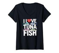Donna I love Tuna Fish Ocean Entusiast Design Maglietta con Collo a V