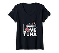 Donna I Love Tuna Sushi Lover Bacchette Pesce Maglietta con Collo a V