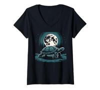 Donna I Love Turtles Sea Costume Passeggiata Notte Cool Full Moon Trees Maglietta con Collo a V