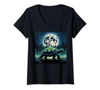 Donna I Love Turtles Sea Costume Passeggiata Notte Cool Full Moon Trees Maglietta con Collo a V