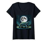 Donna I Love Turtles Sea Costume Passeggiata Notte Cool Full Moon Trees Maglietta con Collo a V