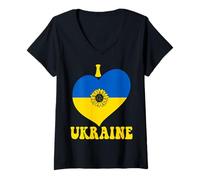 Donna I Love Ukraine Proud Ukrainian Pride Bandiera Cuore Stampa Floreale Maglietta con Collo a V
