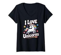 Donna I Love Unicorns Fantasy Pastel Stars Maglietta con Collo a V