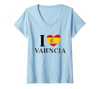 Donna I Love Valencia Spagna Cuore Bandiera Spagna Maglietta con Collo a V