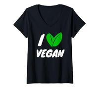 Donna I Love Vegan - Plant Based Gift Vegetarian Maglietta con Collo a V
