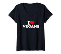 Donna I Love Vegans, I Heart Vegans Maglietta con Collo a V