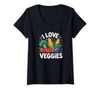 Donna I Love Veggies Broccoli Freschi Pomodoro Mais Maglietta con Collo a V