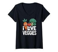 Donna I Love Veggies Divertente Arte Vegetale Maglietta con Collo a V