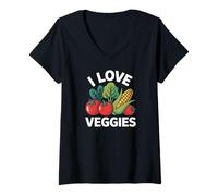 Donna I Love Veggies Pomodori Mais Verdure a foglia Maglietta con Collo a V