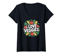 Donna I Love Veggies Pomodoro Fresco Mais Maglietta con Collo a V