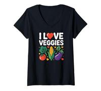 Donna I Love Veggies - Simpatico design con verdure Maglietta con Collo a V