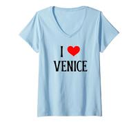 Donna I Love Venice, Italia, Souvenir Italiano per Vacanze in Famiglia Maglietta con Collo a V