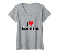 Donna I Love Verona Maglietta con Collo a V