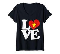 Donna I Love Vietnam Flag Heart Viaggio Patriottico Maglietta con Collo a V