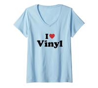 Donna I Love Vinyl Maglietta con Collo a V