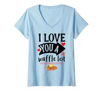 Donna I Love You A Waffle Lot grafico San Valentino amante del cibo carino Maglietta con Collo a V