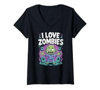 Donna I Love Zombies Carino Undead Cimitero Maglietta con Collo a V