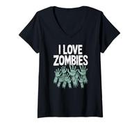 Donna I Love Zombies Creepy Undead Entusiast Art Maglietta con Collo a V