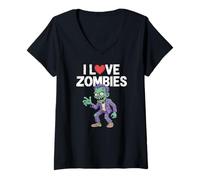Donna I Love Zombies Undead Umorismo Grafica Maglietta con Collo a V