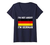 Donna I' m Not Angry I'm German Divertente Germania Bandiera Oktoberfest Maglietta con Collo a V