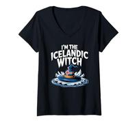 Donna I' m The Islandic Witch Islanda Bandiera Facile Halloween Costume Maglietta con Collo a V