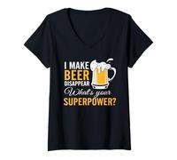 Donna I Make Beer Disappear What's Your Superpower Drinking Team Maglietta con Collo a V