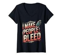Donna I Make People Bleed Tattoo Artist Ink Humor - Maglietta con Collo a V